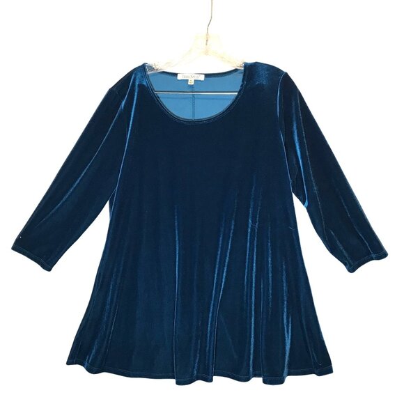 TravelSmith Blue Velvet Tunic Top Pullover Scoop Neck 3/4 Sleeve Womens XL - Picture 1 of 10